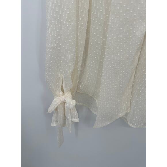 Banana Republic Top Women SMALL Ivory White Sheer Textured Long Sleeve Tie Neck - Picture 3 of 8